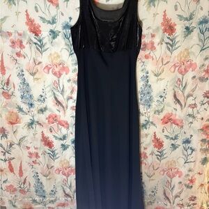 Vintage Alex Evenings Blue Sleeveless V-Neck Maxi Gown